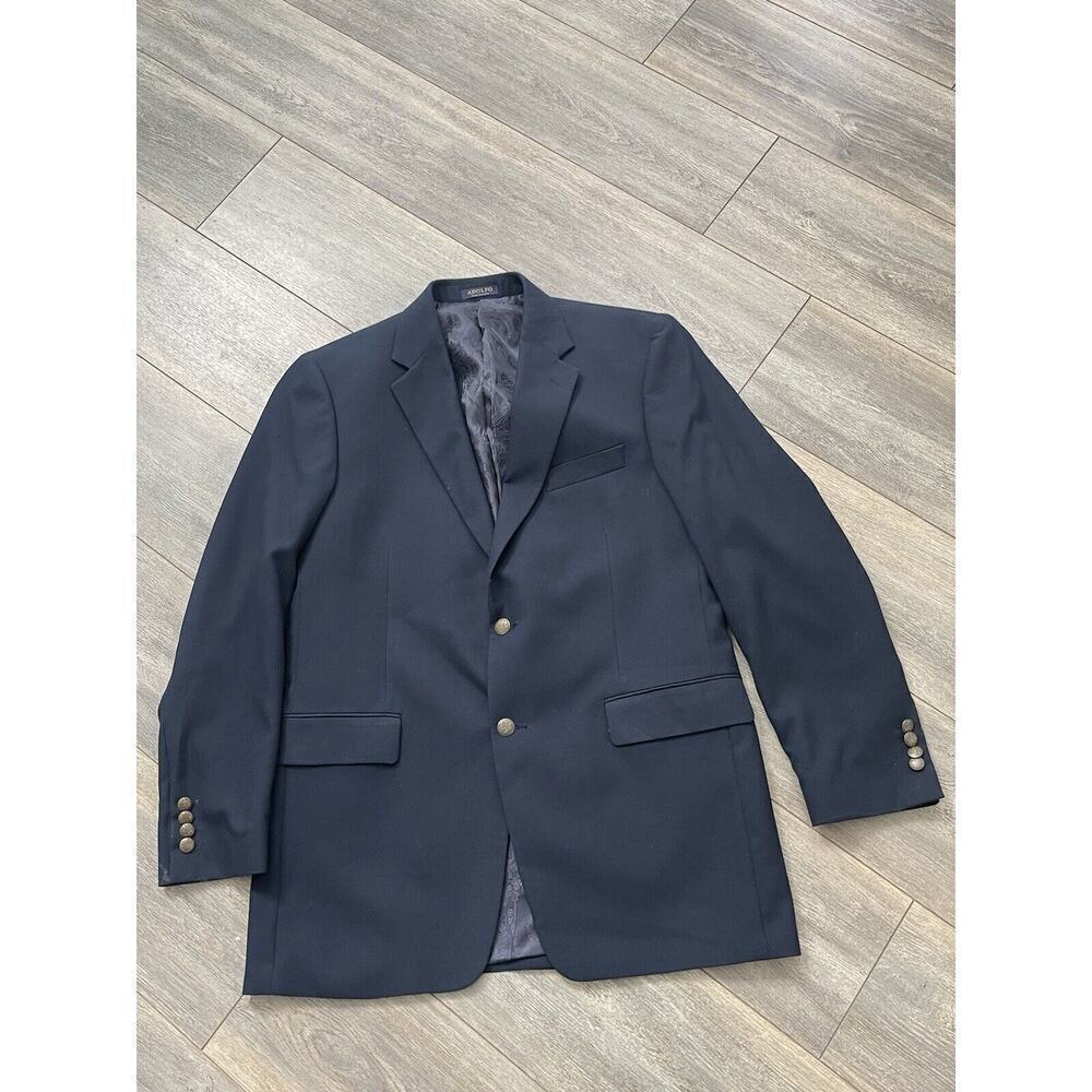 Adolfo Suit Jacket Mens 42L Black Blazer High Twist Microtech Super Deluxe!